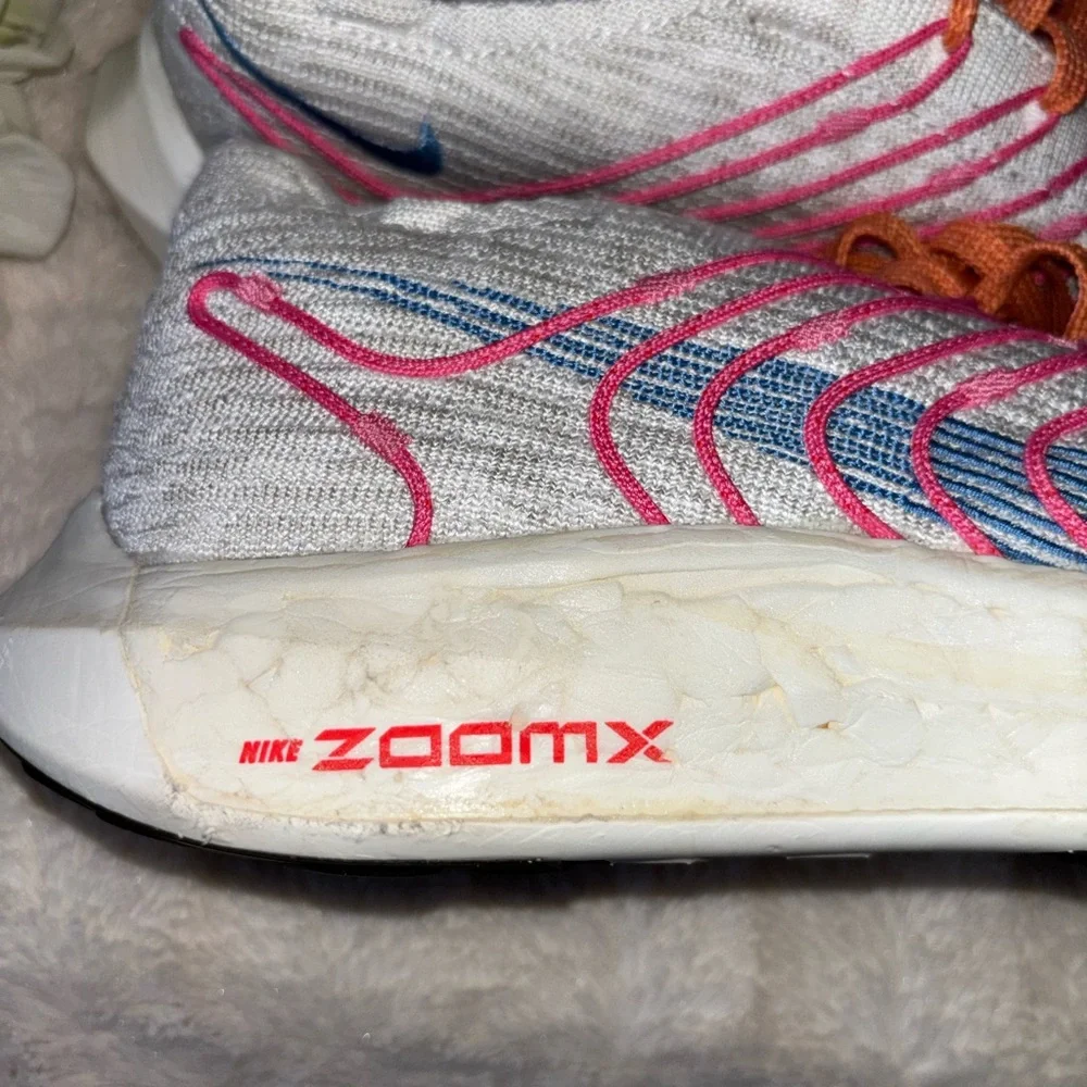 Nike Women's White Running Shoes with Pink, Blue & Orange Accents size 10.5